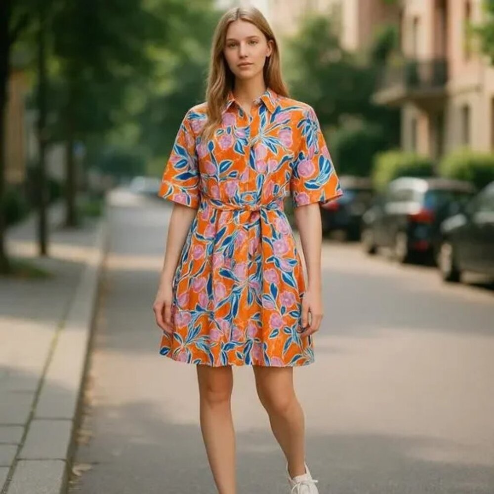 Rachel Antonoff Miriam Shirtdress in Orange Floral Print